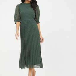 Harpa Green Georgette Accordion Pleats Midi Dress-picture-58