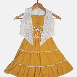 Peppermint Girls Mustard Colourblocked A-Line Dress-picture-32