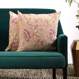 Contrast Living Set of 2 Beige & Purple Floral Square Cushion Covers-29