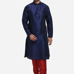 azania Men Blue & Maroon Solid Kurta with Pyjamas-image-98