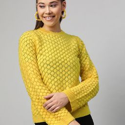 STREET 9 Women Yellow Self Design Pullover Sweater-picture-43