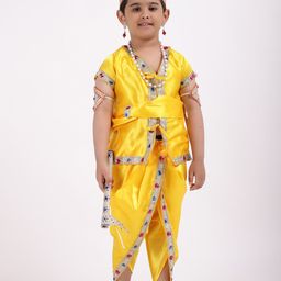 ahhaaaa Boys Yellow Solid Kurta with Dhoti Pants-34