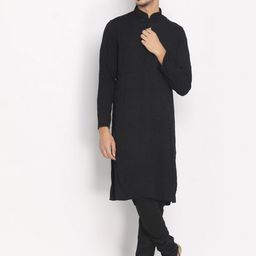 Manyavar Men Black Embroidered Kurta with Pyjamas-picture-22