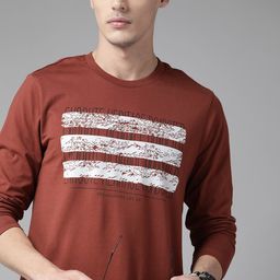 Roadster Men Rust Pure Cotton Typography Printed T-shirt-image-73