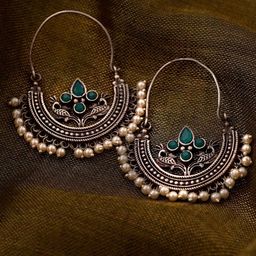TEEJH Silver-Plated Contemporary Chandbalis Earrings-picture-16