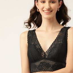 DressBerry Black Floral Lightly Padded Lace T-shirt Bra-57