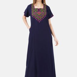 KOI SLEEPWEAR Navy Blue Embroidered Lissybissy Cotton Maxi Nightdress-image-94