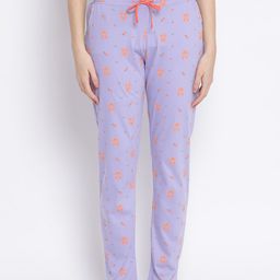 Kanvin Women Violet & Orange Printed Lounge Pants-image-81