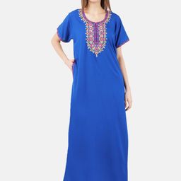 KOI SLEEPWEAR Blue Embroidered Lissybissy Cotton Maxi Nightdress-image-99