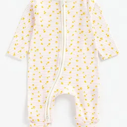 mothercare Infant Girls White & Pink Striped Floral Printed Pure Cotton Sleepsuit-image-97