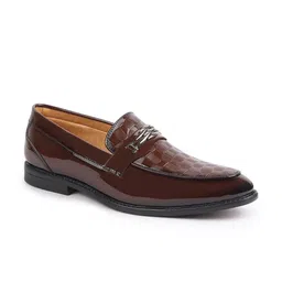 FAUSTO Men Tan Patent Leather Slip-On Loafers-image-73