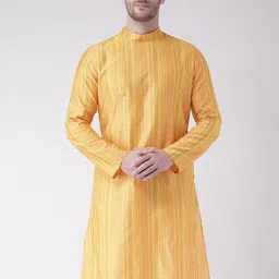 DEYANN Men Yellow Striped Jacquard Kurta-picture-4