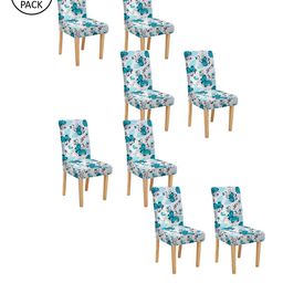 Cortina Set Of 8 White & Blue Printed Chair Covers-image-77