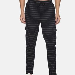 Campus Sutra Black & Grey Striped Straight-Fit Track Pants-image-51