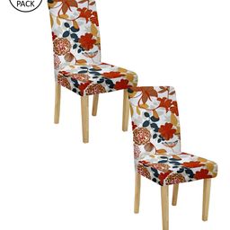 Cortina Set Of 2 White & Orange Floral Printed Chair Covers-5