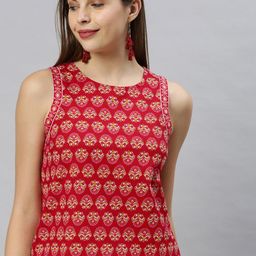 Janasya Floral Printed Pure Cotton Top-28