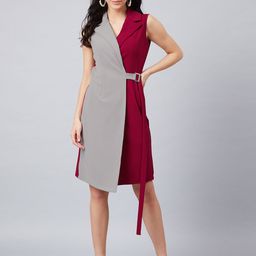 Athena Women Maroon Colourblocked Wrap Dress-image-41
