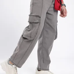 glitchez Men Wide Leg Stretchable Panelling Cargo Jeans-picture-47