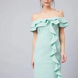 Athena Women Sea Green Solid Sheath Dress-image-67