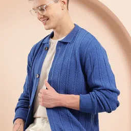 Mast & Harbour Self Design Front-Open Shirt Collar Knitted Cardigan-picture-18