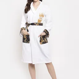 DECOREALM Unisex White & Black Solid Bath Robe-picture-16