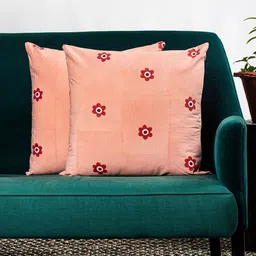 Contrast Living Pink & Red Set of 2 Floral Square Cushion Covers-22