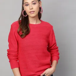 STREET 9 Women Fuchsia Ribbed Pullover Acrylic Sweater-image-26