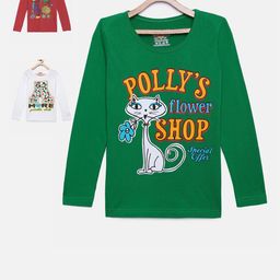 SINI MINI Girls Pack Of 3 Printed Round Neck T-shirts-image-63
