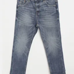 Marks & Spencer Boys Navy Blue Regular Fit Mid-Rise Low Distress Stretchable Jeans-picture-40