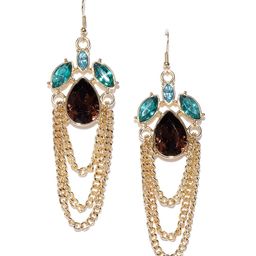 Crunchy Fashion Gold-Toned & Blue Stone-Studded Drop Earrings-image-10