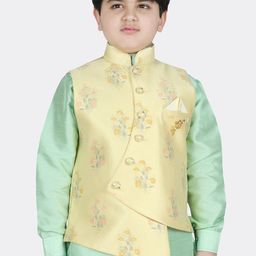 SG YUVRAJ Boys Yellow & Pink Floral Print Nehru Jacket-picture-13