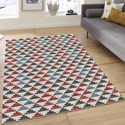 Status Beige & Red Printed Anti-Skid Carpet-1