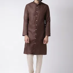 KISAH Men Brown Solid Straight Kurta-image-8