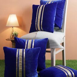 ROMEE Set of 5 Blue & Gold-Toned Set of 5 Embellished Square Cushion Covers-6