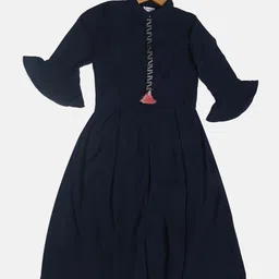 Peppermint Girls Navy Blue Solid Fit and Flare Dress-picture-38