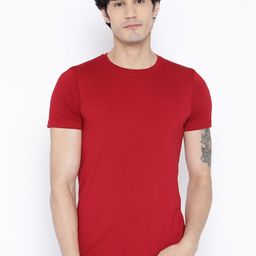 CHKOKKO Men Maroon Solid Round Neck T-shirt-image-67