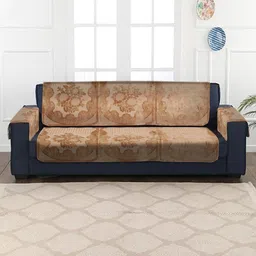 HOSTA HOMES Beige Floral Embossed 5 Seater Sofa Cover-image-71