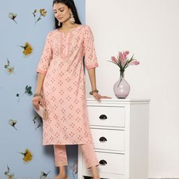 Libas Women Peach-Coloured Floral Printed Gotta Patti Kurta-image-48