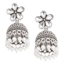 TEEJH Silver-Toned Contemporary Jhumkas Earrings-image-53