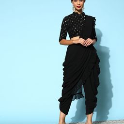 Libas Solid Saree with Embellished Blouse-picture-7