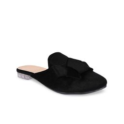 BuckleUp Women Black Solid Fabric Mules-image-2