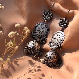 TEEJH Silver-Plated Contemporary Jhumkas Earrings-13