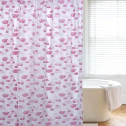 Clasiko Pink & Purple Printed PVC Plastic Shower Curtain With Hooks-12