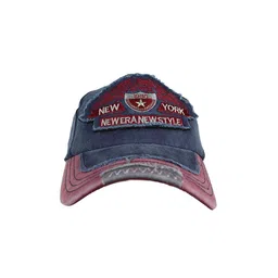 iSWEVEN Unisex Blue & Maroon Embroidered Snapback Cap-image-6