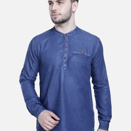 Kuons Avenue Band Collar Denim Straight Kurta-image-32
