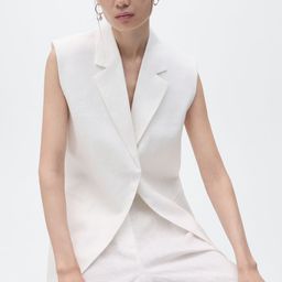 MANGO Single-Breasted Sleeveless Linen Blazer With Adjustable Fastening-3