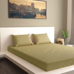 MARK HOME Olive Green Solid 210 TC 100% Cotton 1 King Bedsheet With 2 Pillow Covers-image-67