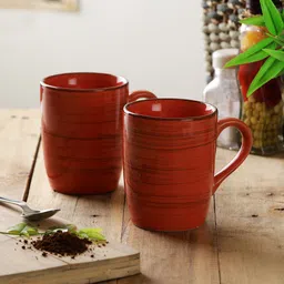 MIAH Decor Set Of 4 Orange & Black Printed Eco Friendly Handmade Ceramic Mugs-image-74