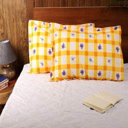 MFD HOME FURNISHING Set Of 2 Yellow & White Checked Sleep Pillows-47