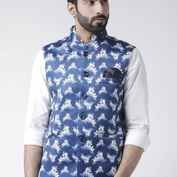 Hangup Men Blue Printed Nehru Jacket-15